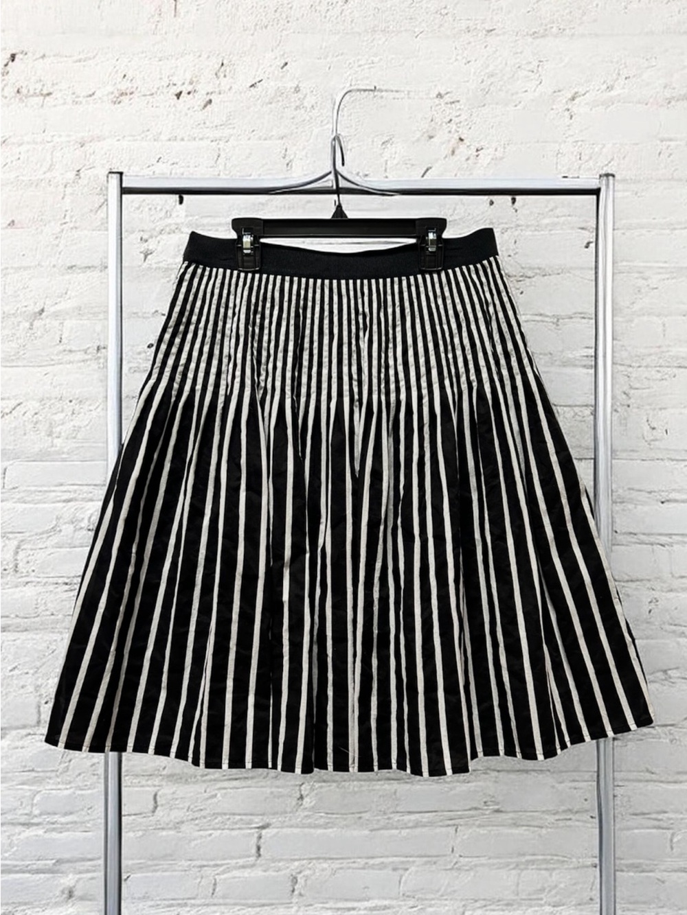 Maeve Black and White Vertical Stripe A-Line Skirt